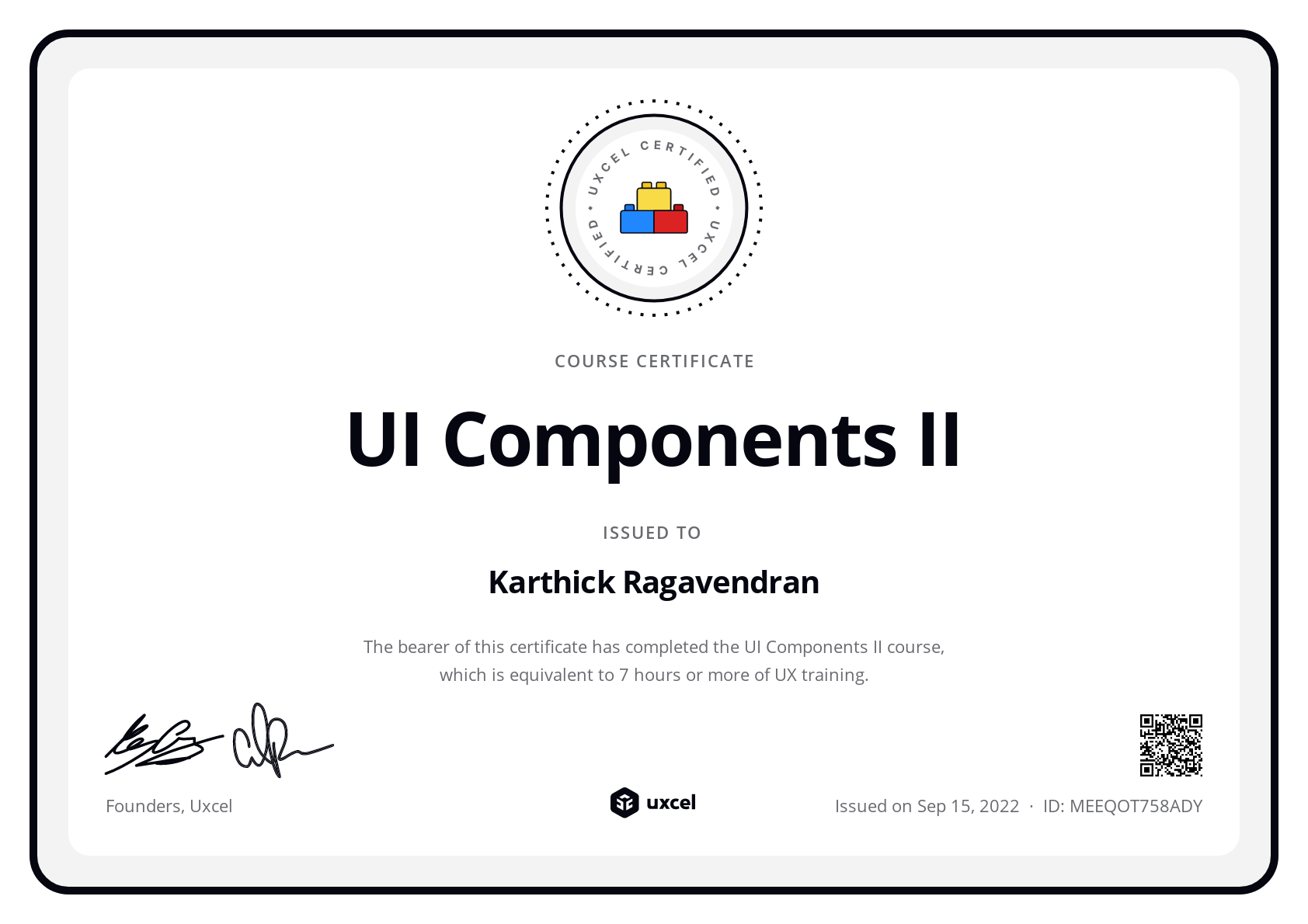 Karthick Ragavendran's certificate
